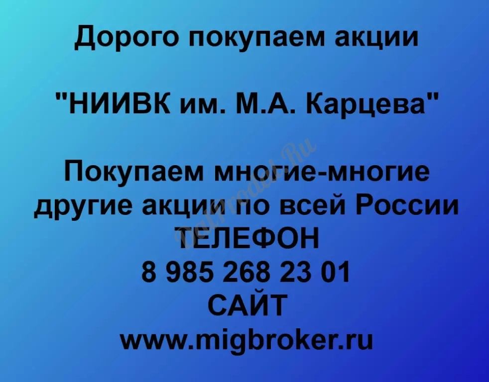 Покупаем акций «НИИВК им. М.А.Карцева» по высоким ценам без налога!