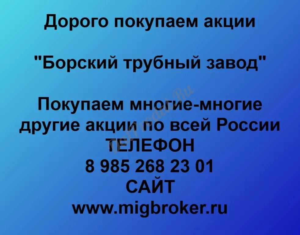 Покупаем акций «Борский трубный завод» по высоким ценам без налога!